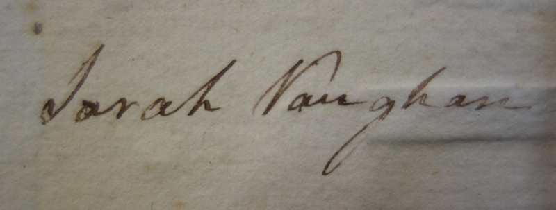 Sarah Vaughan and Benjamin Vaughan's signatures.