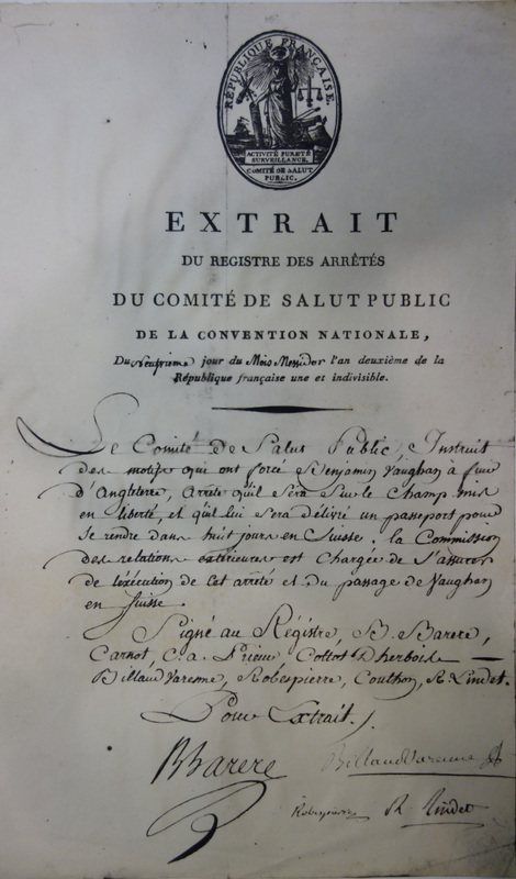 Copy of Arrest Warrant for Benjamin Vaughan.