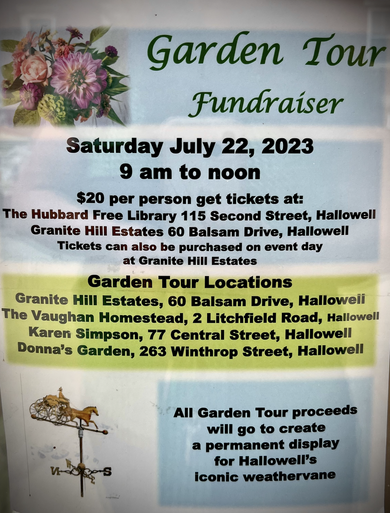 Saturday, July 22, 2023: Garden Tour Weathervane Fundraiser